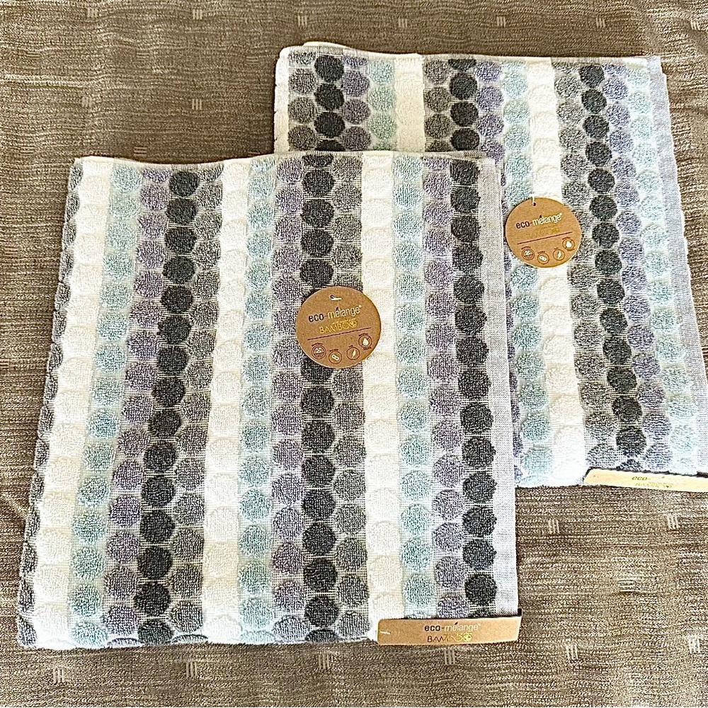 Eco-melange Bath Towels Set of 2 Gray Tones Circles Dots - Picture 10 of 12
